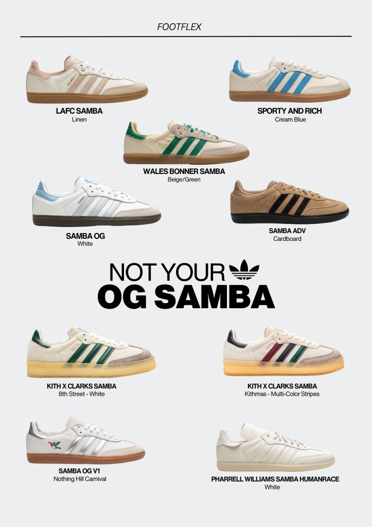 Not Your Average Samba, adidas, leather, suede, three stripes, lafc, sporty and rich, wales bonner,adv, kith x clarks, og v1, pharrel williams humanrace