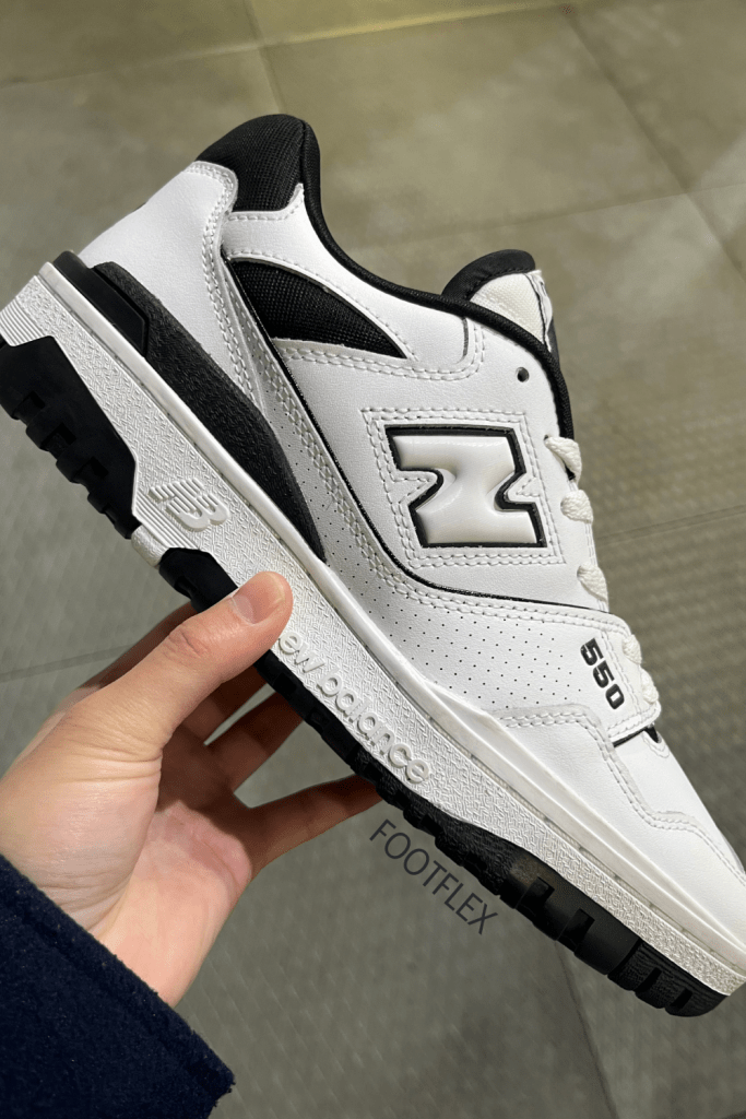 New Balance 550, White Leather trainers with black accents, lace up, sneakers