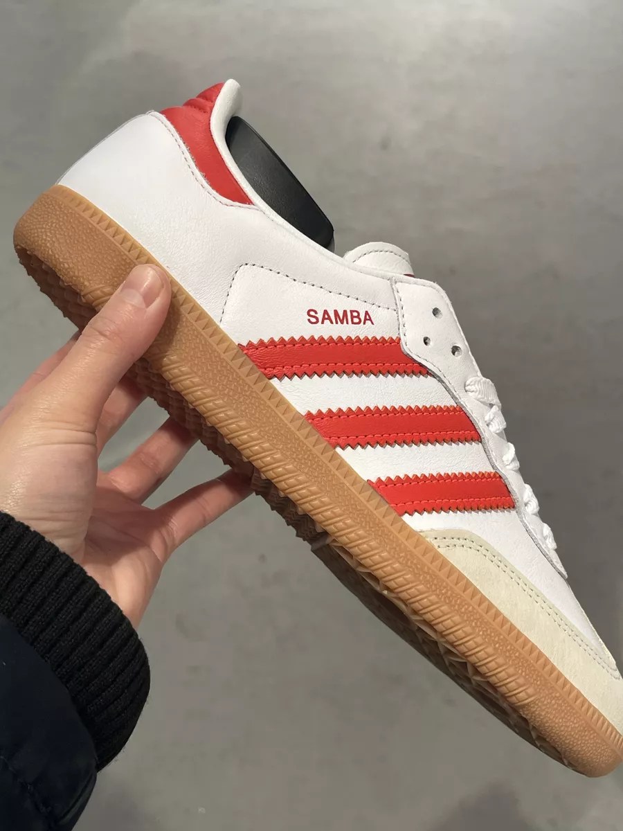 Adidas Samba OG in white and bright&nbsp;red