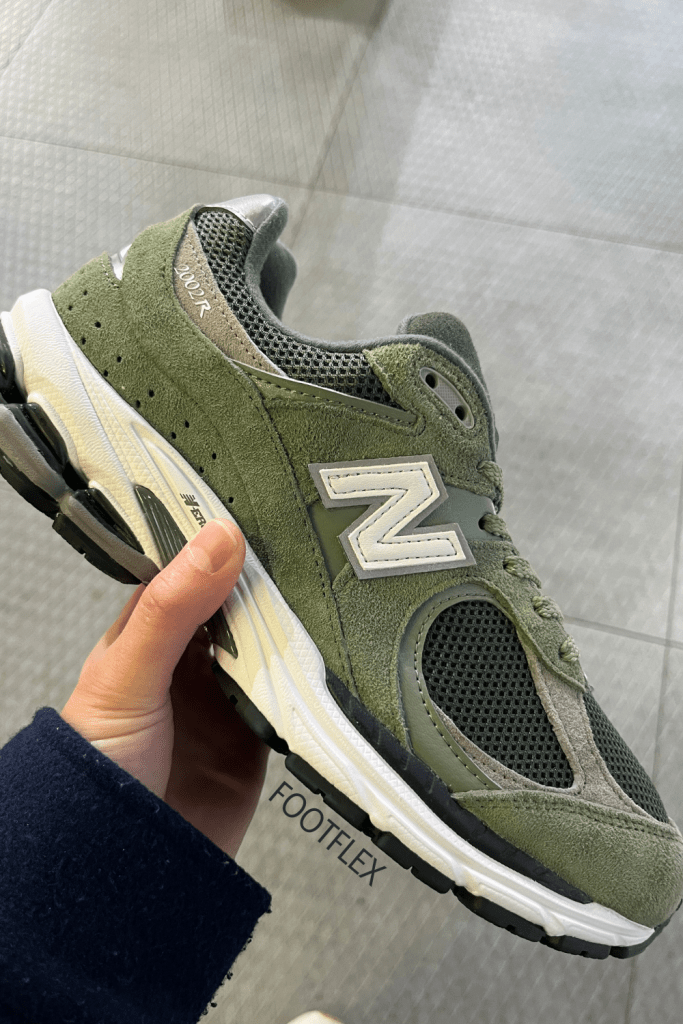 New Balance 2002R in Green, velvet, suede, lace up, trainers, sneakers