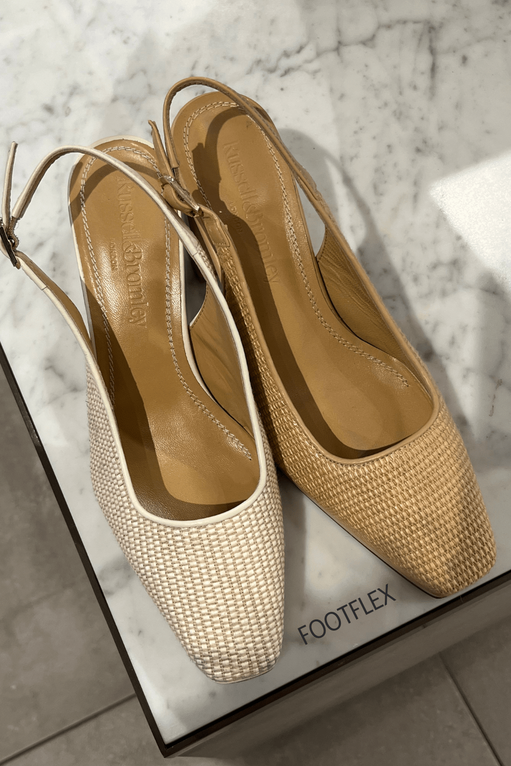 Russell & Bromley Slingback Heels in White and&nbsp;Brown