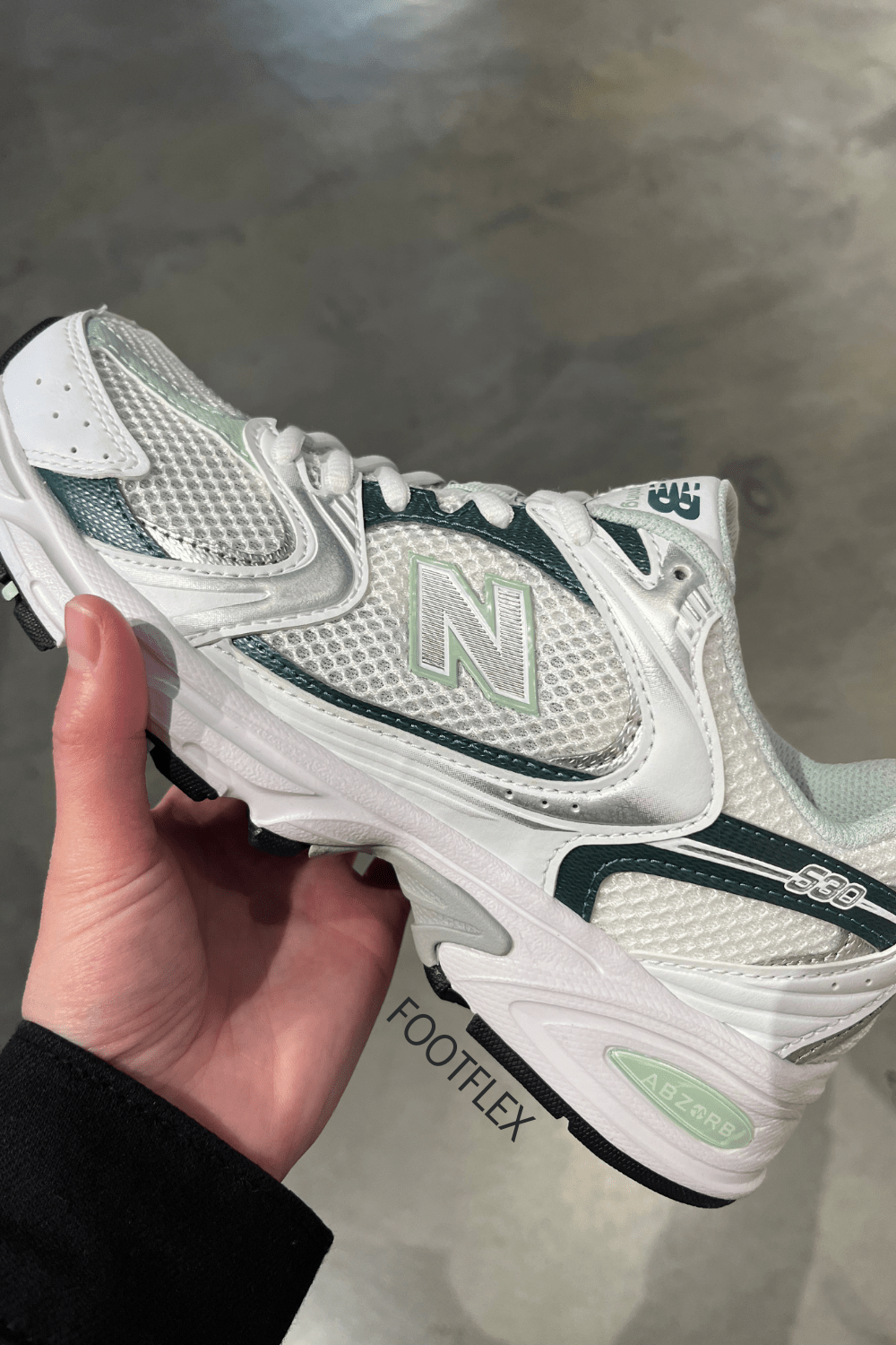 New Balance 530 in White, Grey & Shades of&nbsp;Green