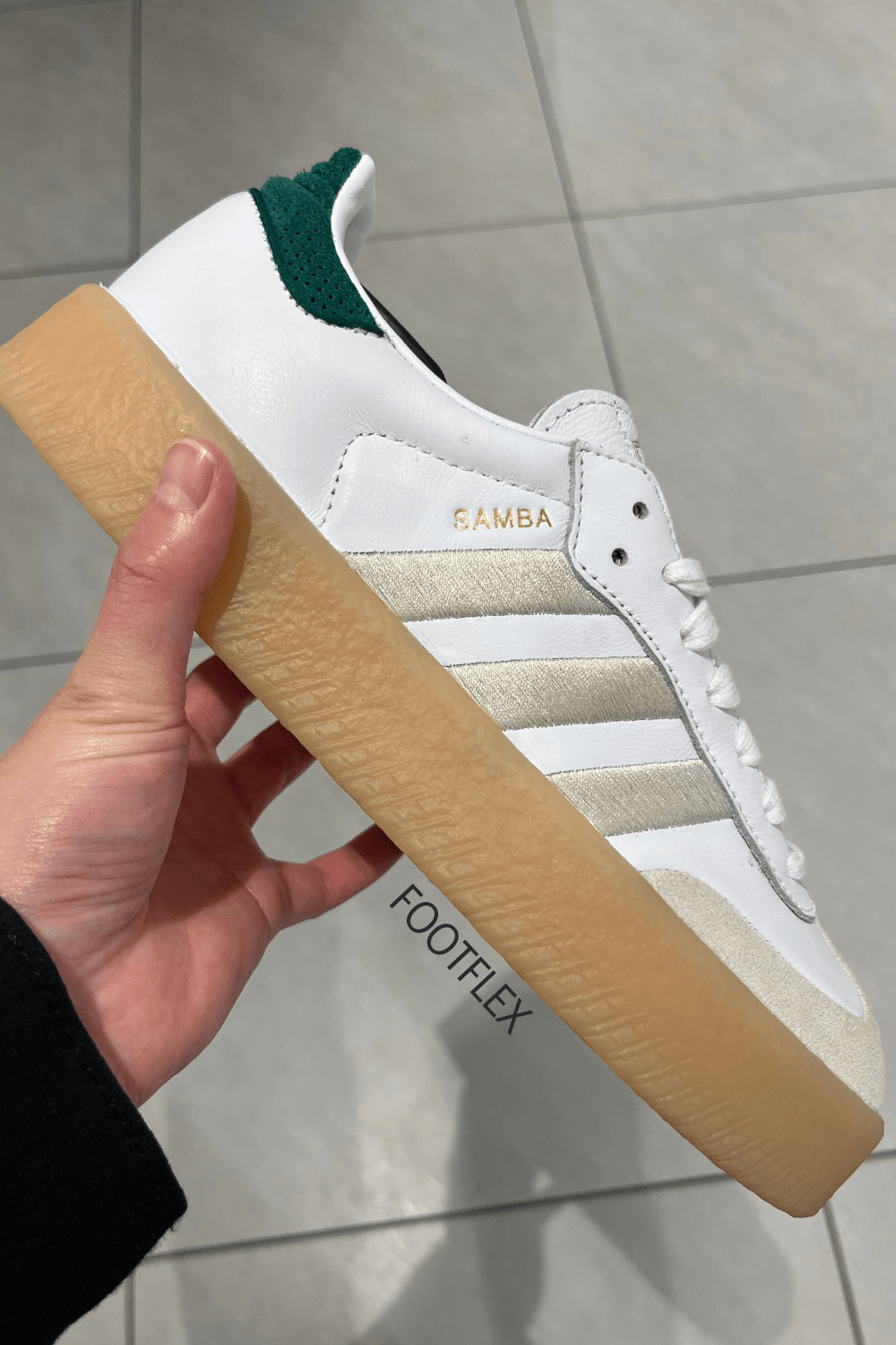 Adidas Samba Platforms in White, Gold &&nbsp;Green