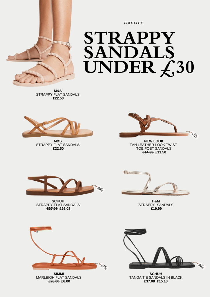 Strappy Sandals Under £30, leather sandals, M&S, New Look, Schuh, H&M, Simmi, Schuh