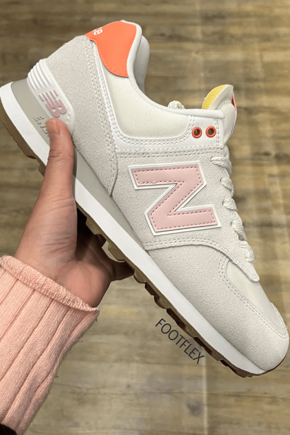 New Balance 574 Trainers in White Sea Salt&nbsp;Pink