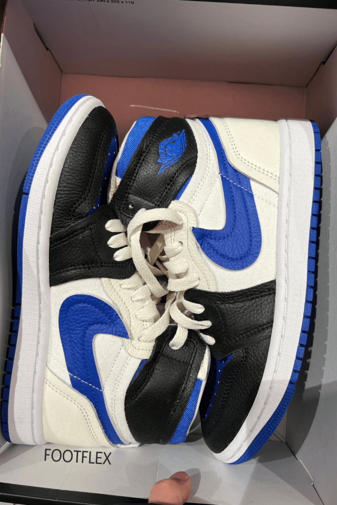 Jordan Air 1 High MM Women's White, Blue, Sneakers, Shoes, Air Jordan, AJ1, High Tops, Womens Sneakers, Retro Jordan, Basketball Shoes, Streetwear, Fashion Sneakers, Athletic Shoes, Classic Jordans