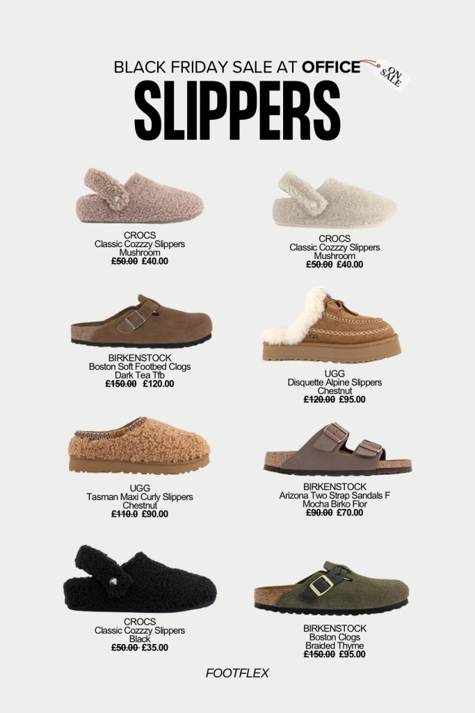 Black Friday Sale, Office Shoes, Office Slippers, Slippers On Sale, Black Friday Deals, Footwear Sale, Cozy Slippers, Winter Slippers, Comfy Footwear, Home Comfort, Loungewear Style, Crocs Slippers, UGG Slippers, Birkenstock Clogs, Fuzzy Slippers, Soft Slippers, Warm And Cozy, Casual Footwear, Gift Ideas, Holiday Sale
