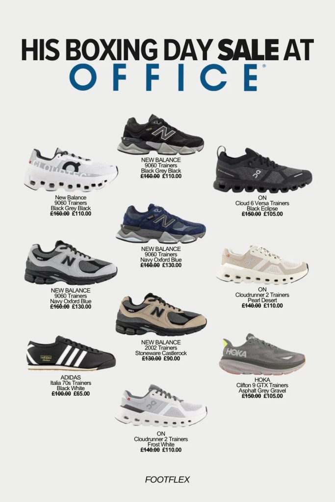 New Balance, New Balance 9060, ON Cloud 6 Versa, ON Cloudrunner, ON Sneakers, Hoka, Hoka Sneakers, New Balance 2002, Adidas Italia, Adidas Trainers, Cloudrunner 2, New Balance Trainers, Hoka Clifton, Hoka GTX, Sporty Sneakers, Trendy Trainers, Sneakerheads, Casual Style, Footwear Deals, Sale Sneakers, Trainers Under 150, Footwear Fashion, Boxing Day Sale